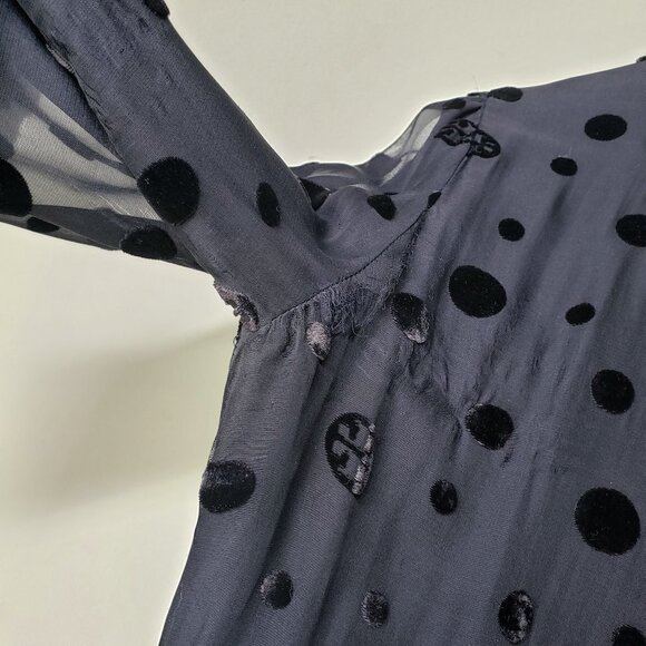 Tory Burch Angela‎ Beaded Velvet Dot Sheer Blouse Long Sleeve Lined 8 - FLAWED - Picture 14 of 16